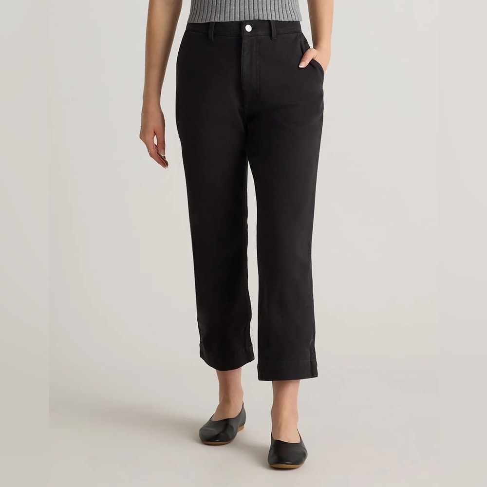 Organic Stretch Cotton Twill Straight Leg Cropped Pants